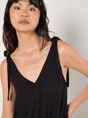 Apricot Black Tetra Tie Shoulder 100% Cotton Jumpsuit - Image 3 of 5