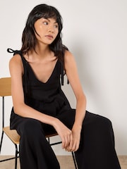 Apricot Black Tetra Tie Shoulder 100% Cotton Jumpsuit - Image 4 of 5