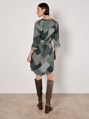 Apricot Green Geo Patchwork Tie Shirt Dress - Image 4 of 4
