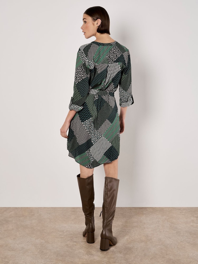 Apricot Green Geo Patchwork Tie Shirt Dress - Image 4 of 4