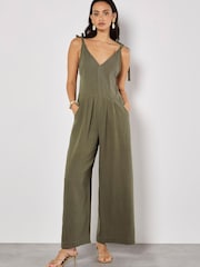 Apricot Green Tetra Tie Shoulder 100% Cotton Jumpsuit - Image 1 of 5