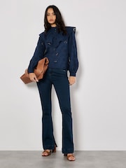 Apricot Blue Embroidery Big Ruffle 100% Cotton Shirt - Image 2 of 5
