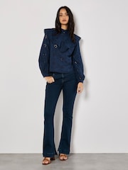 Apricot Blue Embroidery Big Ruffle 100% Cotton Shirt - Image 5 of 5
