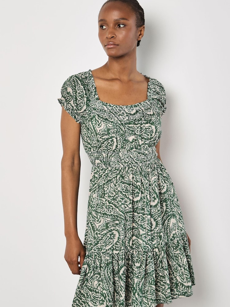 Apricot Green All Over Paisley Milkmaid Dress - Image 1 of 4 Apricot Green All Over Paisley Milkmaid Dress - Image 1 of 4