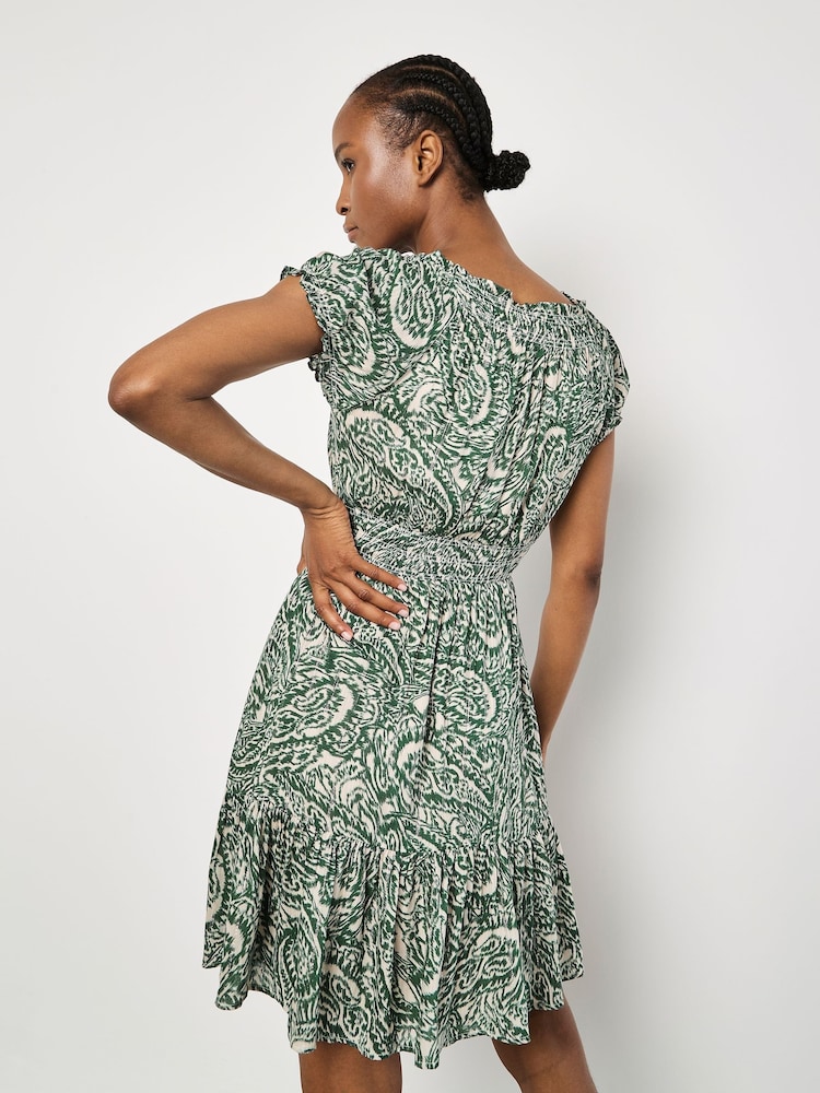 Apricot Green All Over Paisley Milkmaid Dress - Image 2 of 4