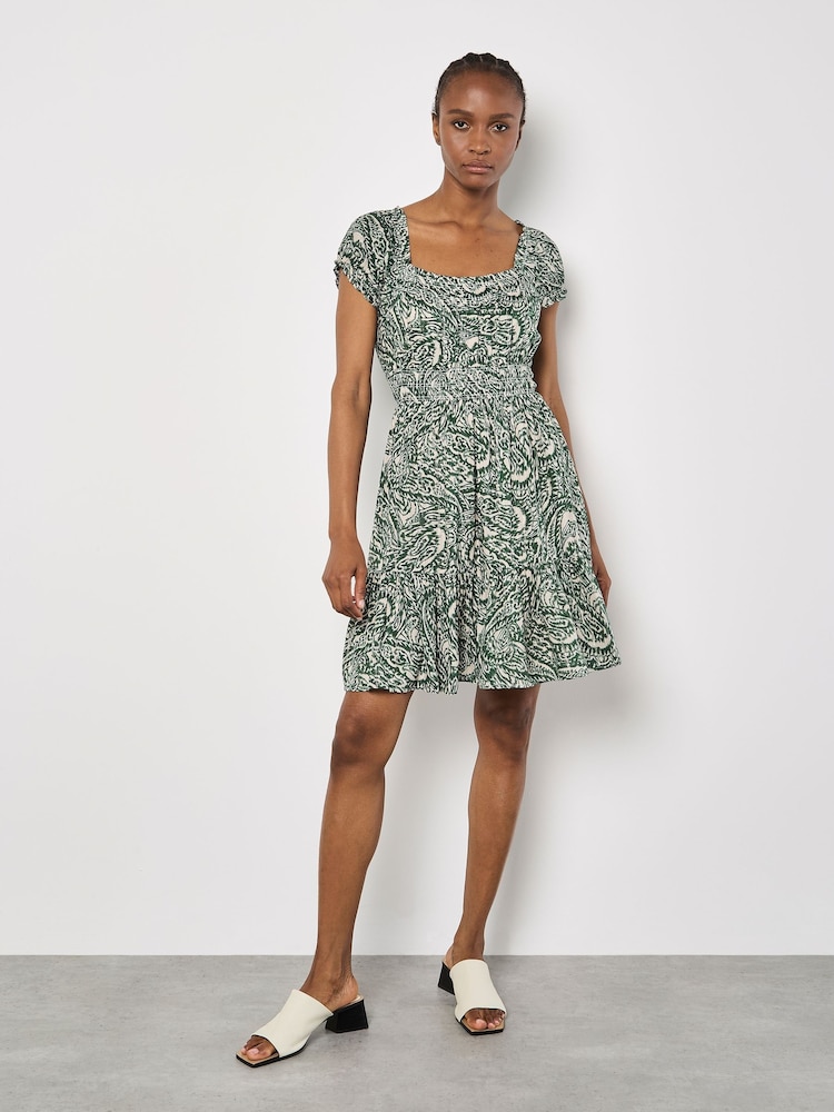 Apricot Green All Over Paisley Milkmaid Dress - Image 4 of 4