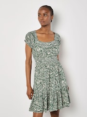 Apricot Green All Over Paisley Milkmaid Dress - Image 4 of 4