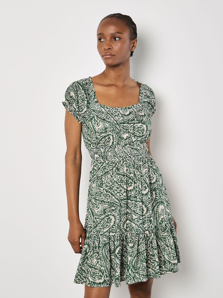 Apricot Green All Over Paisley Milkmaid Dress - Image 4 of 4