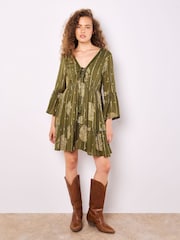 Apricot Green Bohemian Bell Sleeve Dress - Image 1 of 5