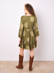 Apricot Green Bohemian Bell Sleeve Dress - Image 4 of 5