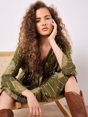 Apricot Green Bohemian Bell Sleeve Dress - Image 5 of 5