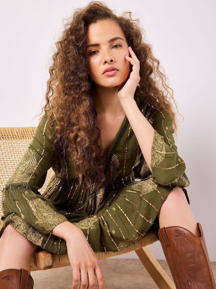 Apricot Green Bohemian Bell Sleeve Dress - Image 5 of 5 Apricot Green Bohemian Bell Sleeve Dress - Image 5 of 5
