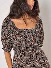 Apricot Black Floral Print Paisley Tiered Maxi Dress - Image 2 of 4