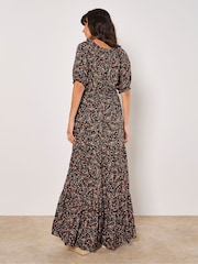 Apricot Black Floral Print Paisley Tiered Maxi Dress - Image 4 of 4
