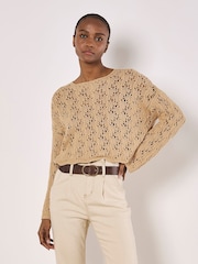 Apricot Natural Pointelle Scallop Hem Jumper - Image 1 of 5