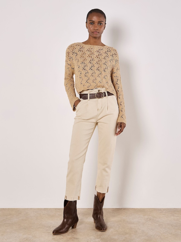 Apricot Natural Pointelle Scallop Hem Jumper - Image 2 of 5 Apricot Natural Pointelle Scallop Hem Jumper - Image 2 of 5