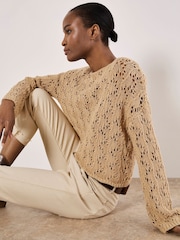 Apricot Natural Pointelle Scallop Hem Jumper - Image 5 of 5