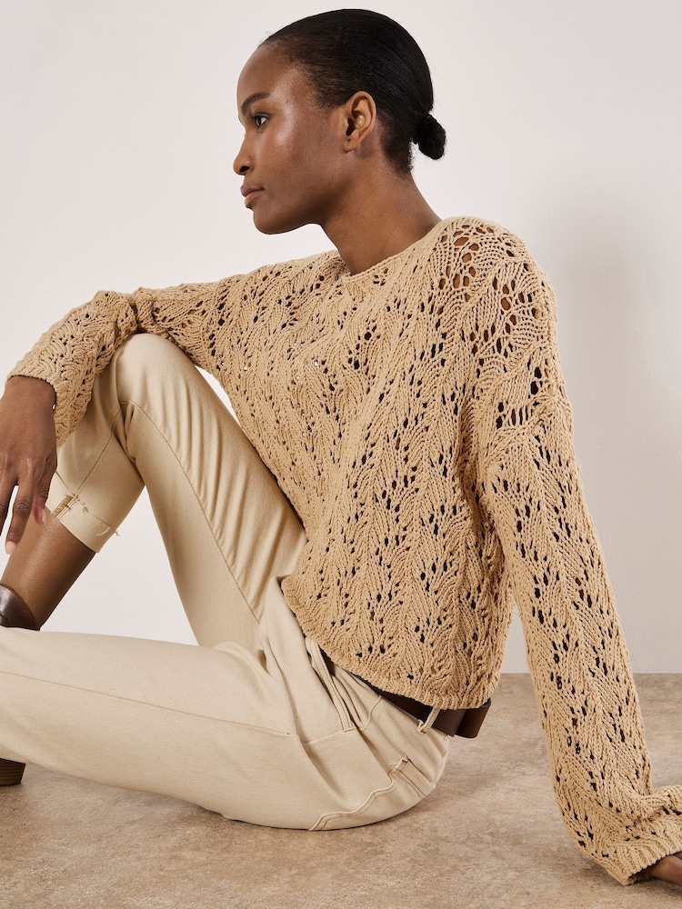 Apricot Natural Pointelle Scallop Hem Jumper - Image 5 of 5 Apricot Natural Pointelle Scallop Hem Jumper - Image 5 of 5