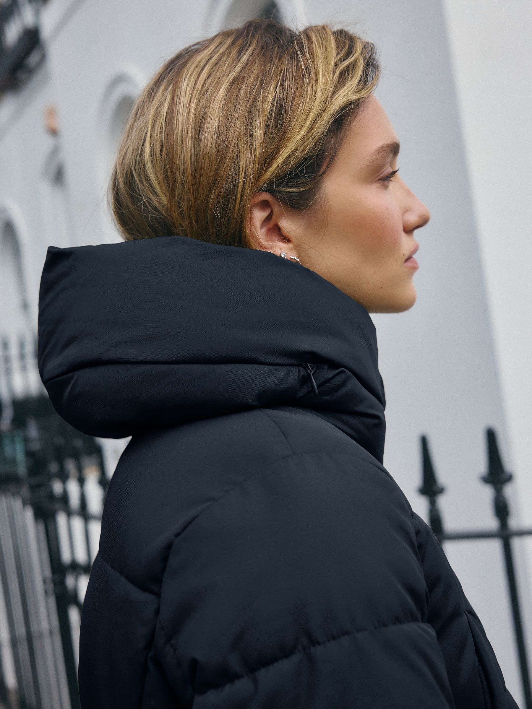 Buy Navy Blue Shower Resistant Padded Hooded Longline Coat from