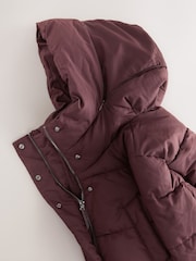أحمر عنابي - Shower Resistant Padded Hooded Longline Coat - صورة 10 من 10