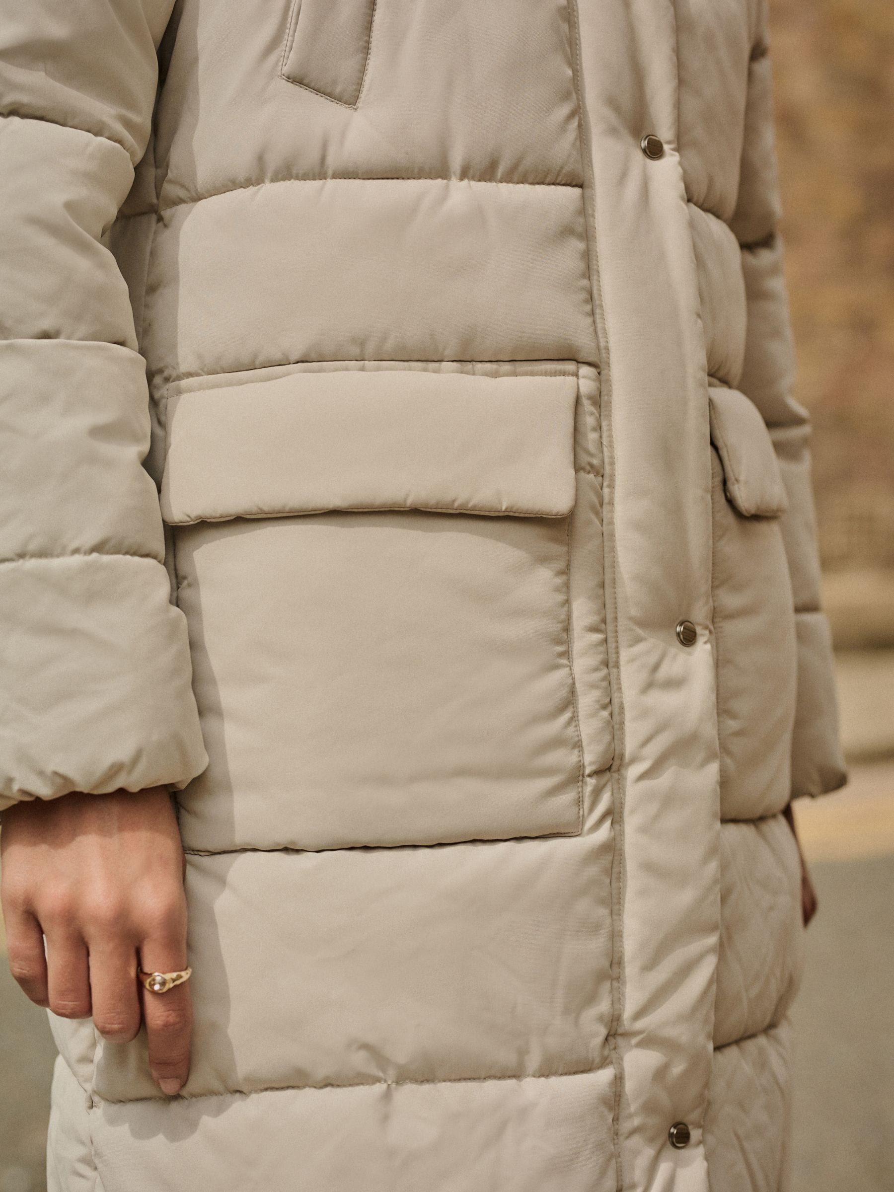 Buy Ecru Cream Shower Resistant Padded Hooded Longline Coat from