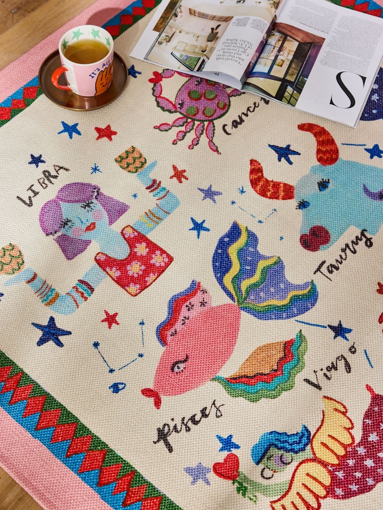Eleanor Bowmer Multi Astrology Embroidered Flatweave Rug - Image 2 of 6