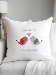 Personalised Lovebirds 100% Cotton Cushion by Koko Blossom - Image 1 of 3