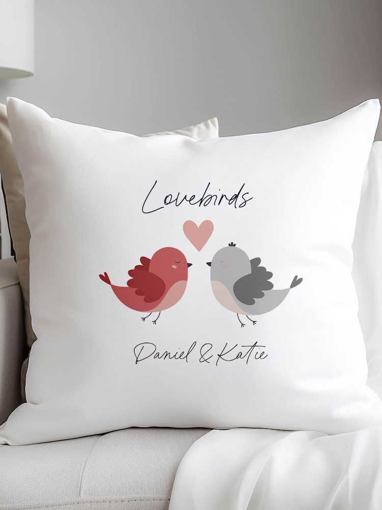 Personalised Lovebirds 100% Cotton Cushion by Koko Blossom - Image 2 of 3