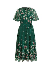 Yumi Green Daisy Mirror Placement Skater Dress With Angel Sleeves - Image 5 of 5