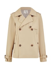 Yumi Natural Cropped Trench Jacket With Pockets and Check Lining - Image 5 of 5