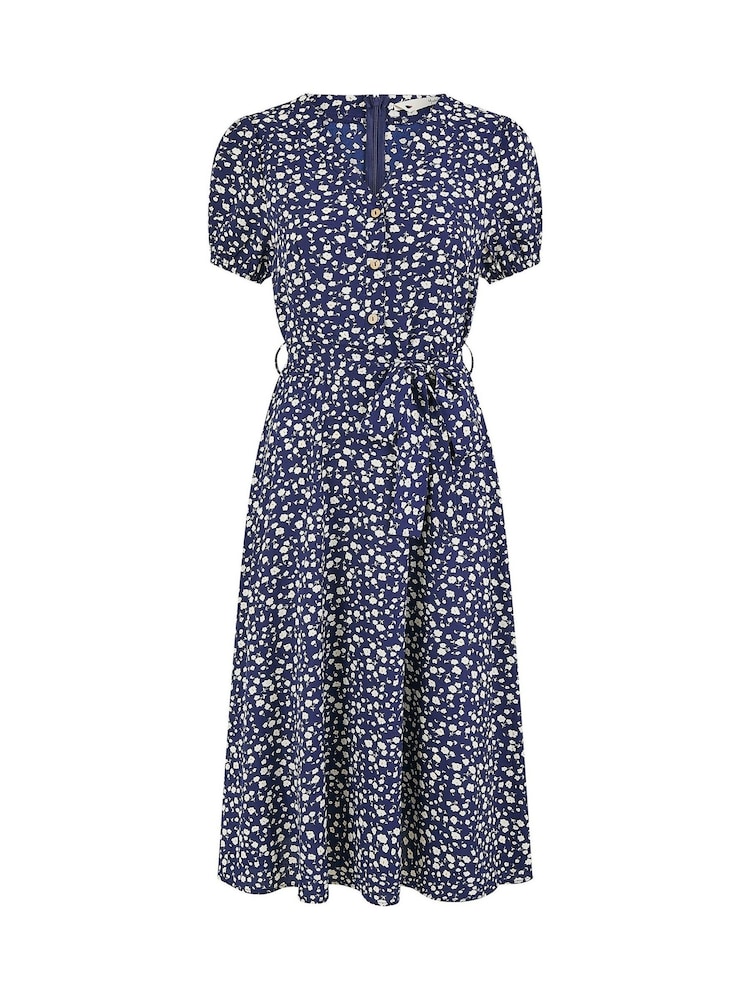 Yumi Blue Ditsy Floral Print Midi Shirt Dress - Image 5 of 5