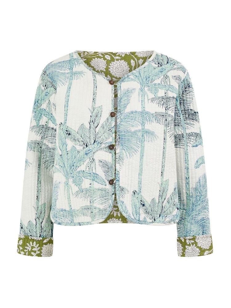 Yumi Green Animal Reversible Quilted 100% Cotton Jacket - Image 5 of 5