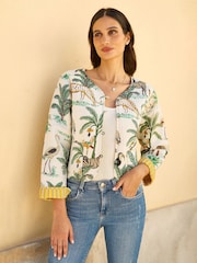 Yumi White Animal Reversible Quilted 100% Cotton Jacket - Image 1 of 5