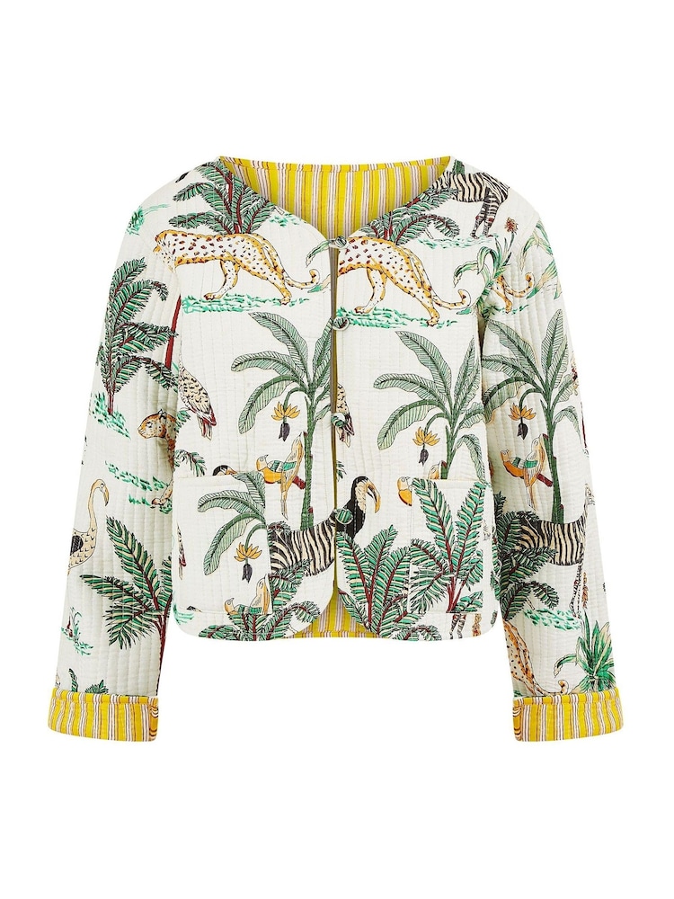Yumi White Animal Reversible Quilted 100% Cotton Jacket - Image 5 of 5