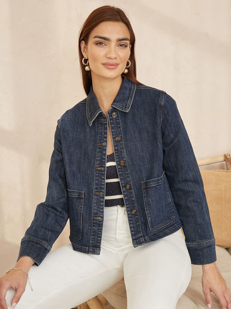 Yumi Blue Denim Jacket With Patch Pockets - Image 1 of 4