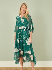 Yumi Green Bird and Floral Print Midi Wrap Dress - Image 1 of 5