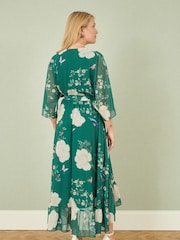 Yumi Green Bird and Floral Print Midi Wrap Dress - Image 3 of 5