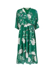 Yumi Green Bird and Floral Print Midi Wrap Dress - Image 5 of 5