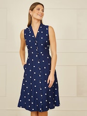Yumi Blue Daisy Print Sleeveless Shirt Dress - Image 1 of 5