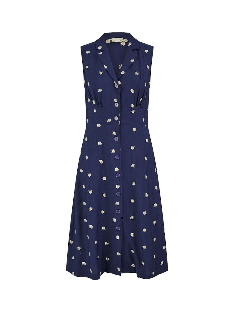 Yumi Blue Daisy Print Sleeveless Shirt Dress - Image 5 of 5