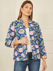 Yumi Blue Light Floral Reversible Quilted 100% Cotton Jacket - Image 1 of 4