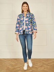 Yumi Blue Light Floral Reversible Quilted 100% Cotton Jacket - Image 2 of 4
