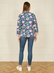 Yumi Blue Light Floral Reversible Quilted 100% Cotton Jacket - Image 3 of 4