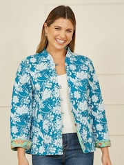 Yumi Blue Floral Reversible Quilted 100% Cotton Jacket - Image 1 of 5