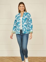 Yumi Blue Floral Reversible Quilted 100% Cotton Jacket - Image 2 of 5