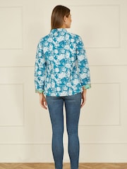 Yumi Blue Floral Reversible Quilted 100% Cotton Jacket - Image 3 of 5