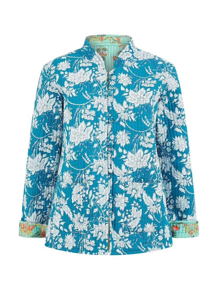 Yumi Blue Floral Reversible Quilted 100% Cotton Jacket - Image 5 of 5