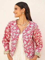 Yumi White Off Animal Reversible Quilted 100% Cotton Jacket - Image 4 of 5