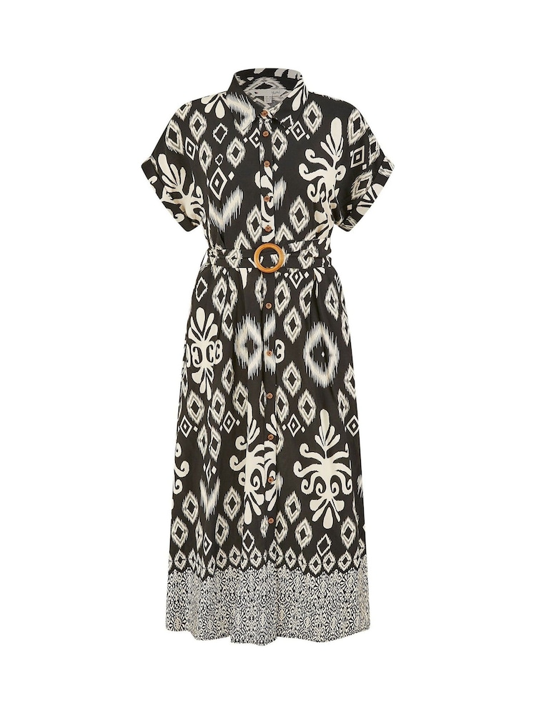 Negro - Yumi Abstract Geo Print Relaxed Midi Shirt Dress With Belt - Imagen 5 de 5 Negro - Yumi Abstract Geo Print Relaxed Midi Shirt Dress With Belt - Imagen 5 de 5