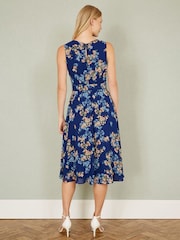 Yumi Blue Floral Print Skater Sleeveless Dress - Image 3 of 4